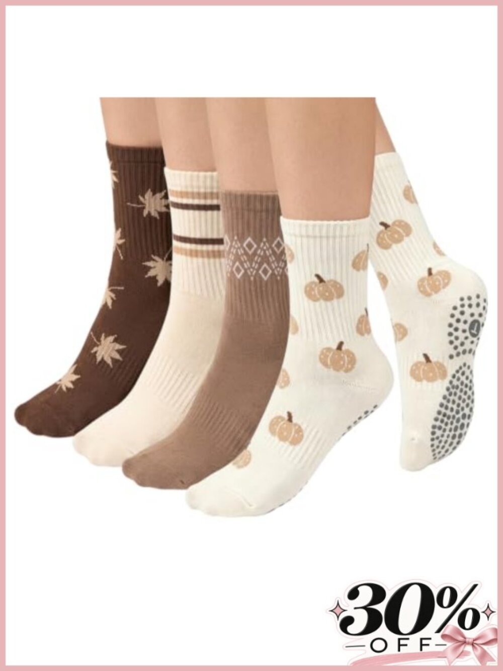 Non Slip Grip Yoga Crew Socks for Women Pilates Socks 4 Pack Cotton
